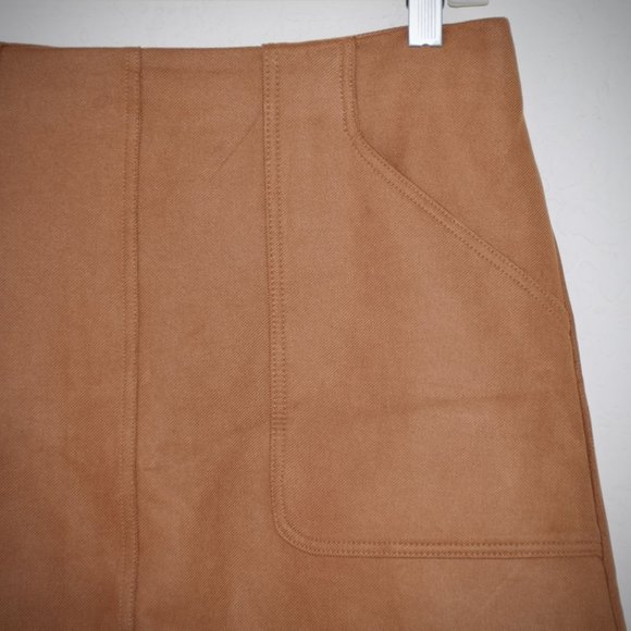 Zara Brown Retro Mini A-line Skirt M Front Pockets Concealed Back Zip Unlined - Picture 2 of 7